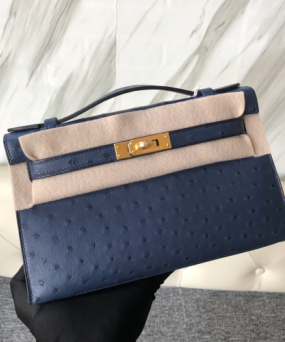 에르메스 미니 켈리백22 몰타블루 금장 타조가죽